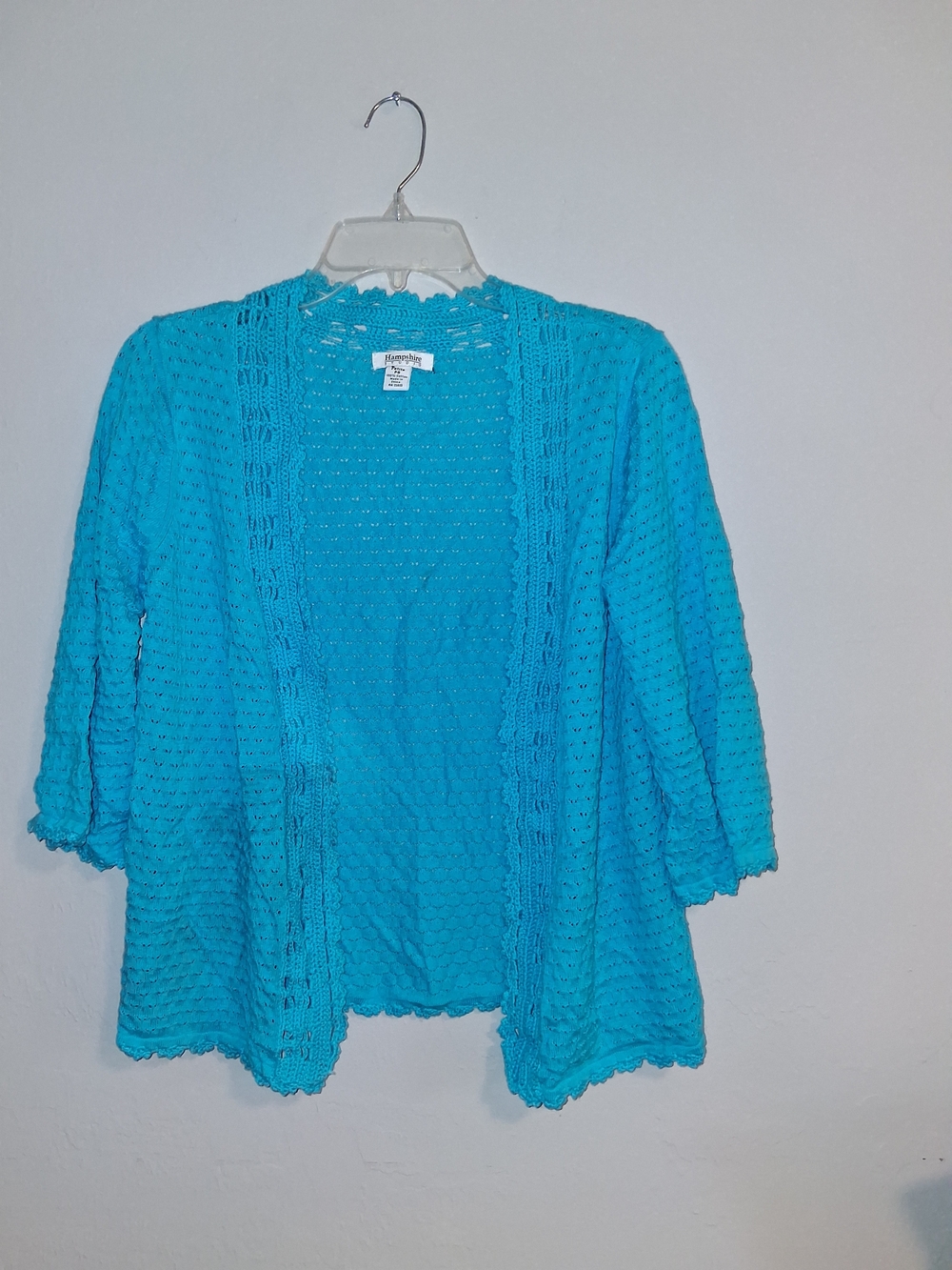 Open-Front Crochet Cardigan in Bright Turquoise